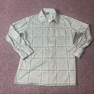 Vintage Jody Shirt Mens Large Green Plaid 100% Polyester Long Sleeve 70s